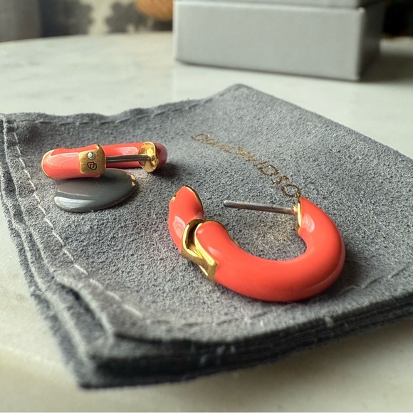 NWT Dean Davidson Coral Enamel Huggie Earrings - Picture 2 of 4